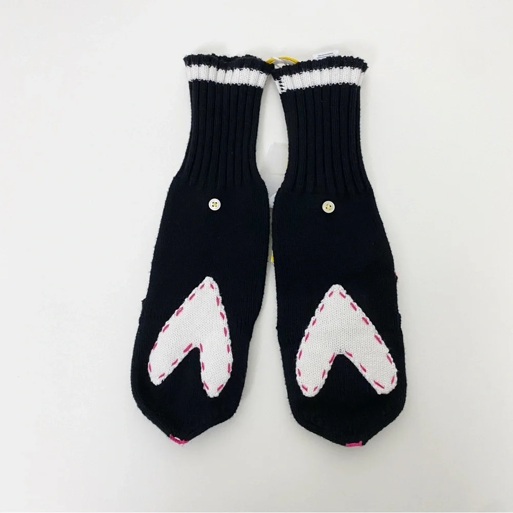 Kerri Rosenthal Heart Mittens Black & Pink Convertible Cotton Cashmere Blend